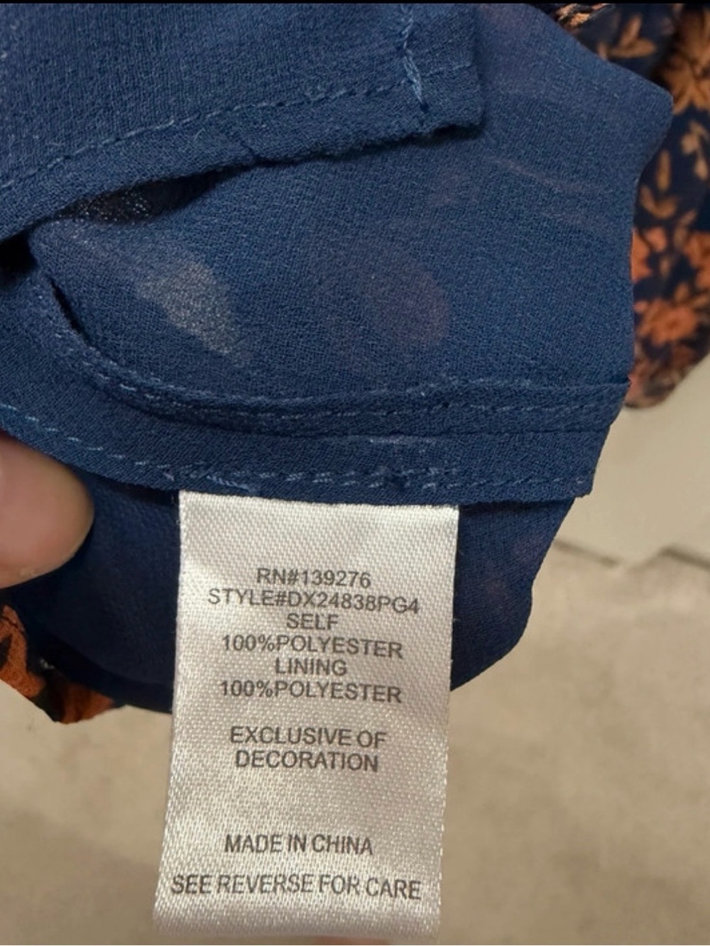 Daniel Rainn Navy Sleeveless V-Neck Blouse with Orange Floral Print, 3X - Picture 8 of 10